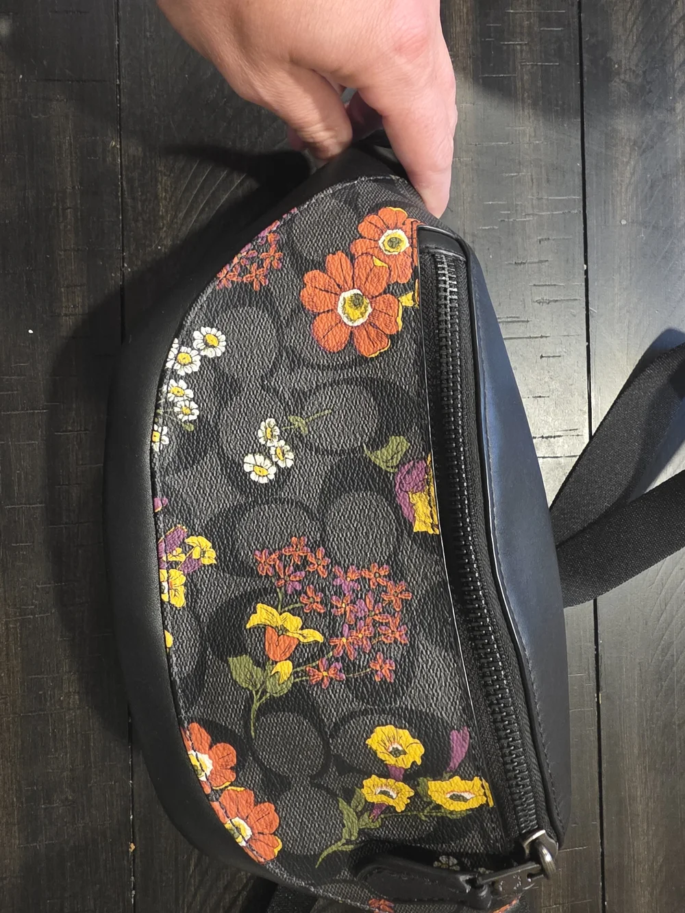 Coach Black Floral Print Crossbody Belt Bag